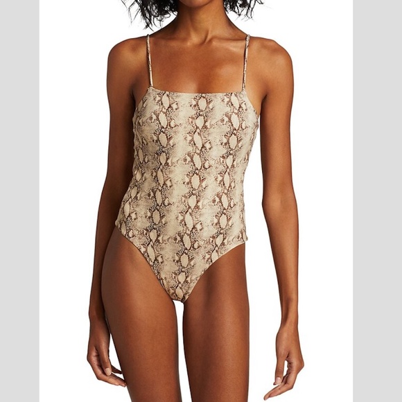 Jonathan Simkhai Other - NWT Jonathan Simkhai Calla Apron Back One-Piece Bathing Suit Python Brown S